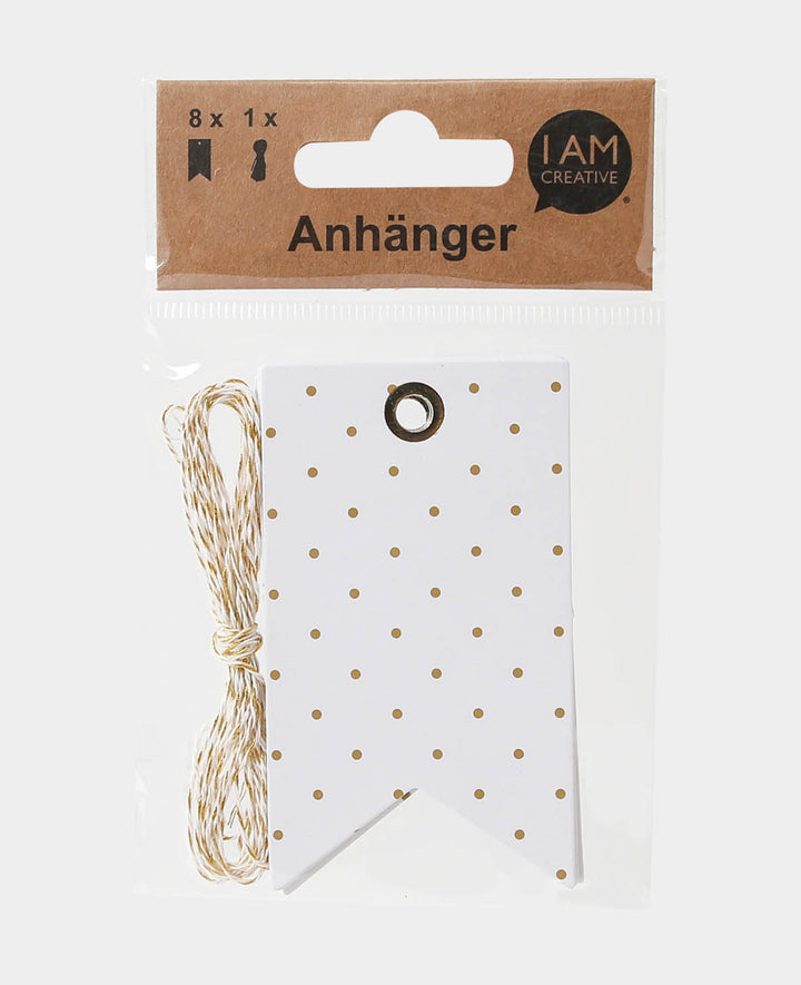 Geschenkanhänger, Weiss &amp; Gold, 2 m Schnur, 50 x 87 mm, 8 Stk.