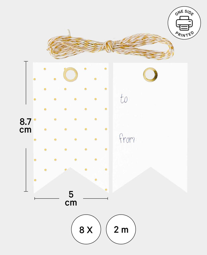 Geschenkanhänger, Weiss &amp; Gold, 2 m Schnur, 50 x 87 mm, 8 Stk.