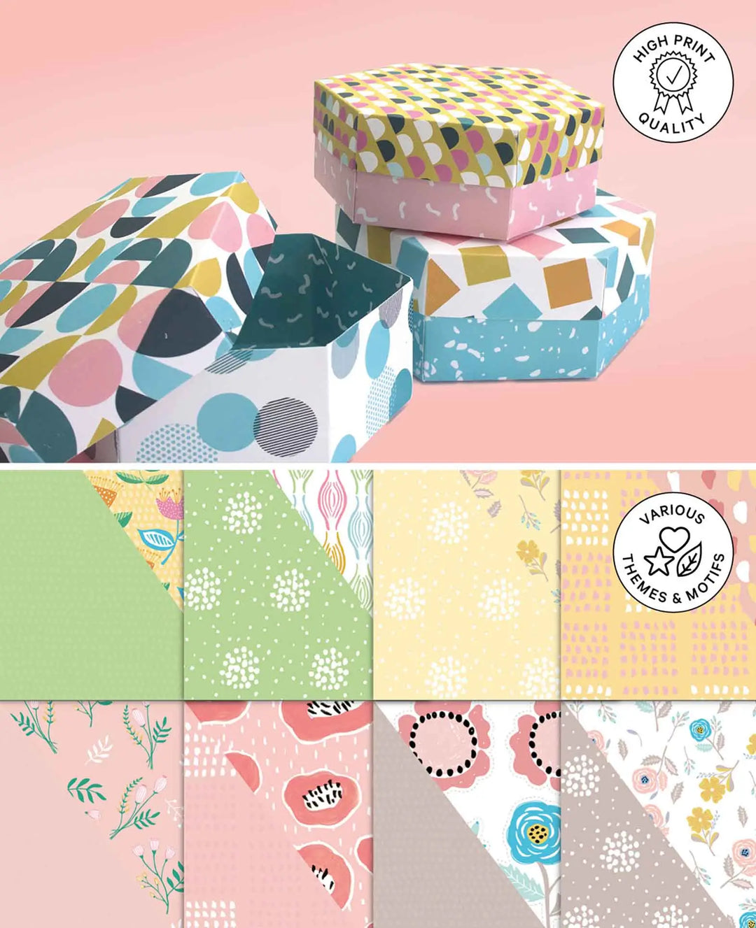 Papierblock uni, mit beidseitig bedruckten Papierbögen in 8 verschiedenen Farben, 15.5 x 15.5 cm, 250 g/m², 24 Blätter