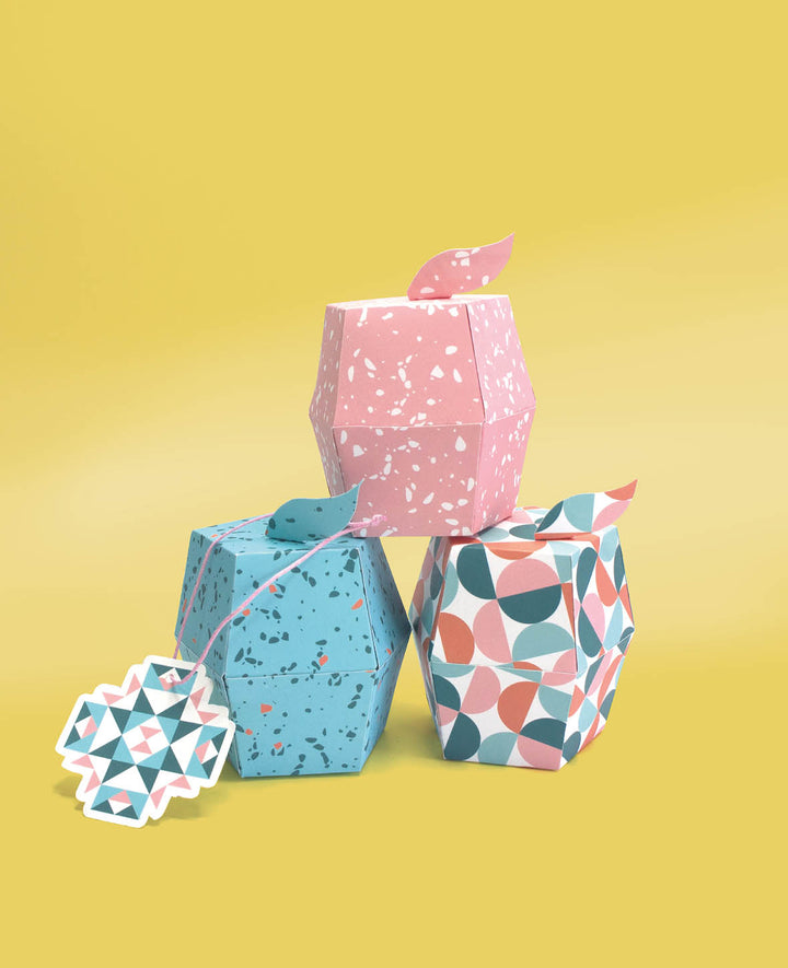 Design Papier Set Graphik, Papierblock mit beidseitig bedruckten Papierbögen in 12 verschiedenen Designs, A4, 120 g/m² - 230 g/m², 24 Blätter