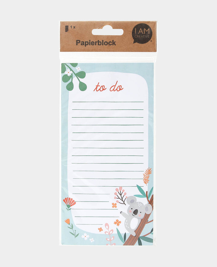 Papierblock To Do, Notizblock mit 65 linierten Blättern zum Abreissen mit kleinem Koala Bären, 10.5 x 20.7 cm, 65 Blatt