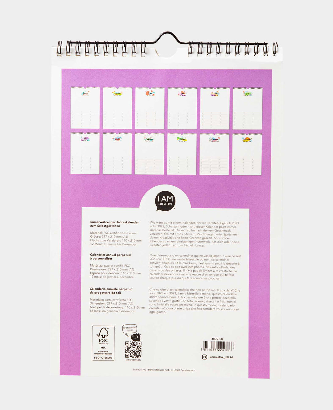 Kalender zum Basteln, 297 x 210mm (A4), weiss, 1 Stk.