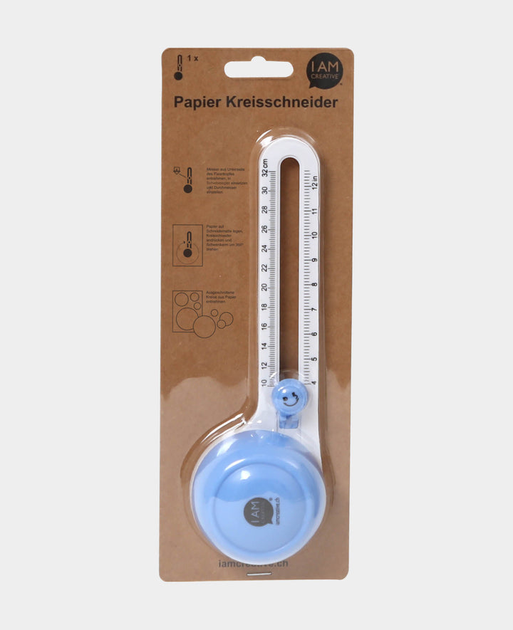 Paper Circle Cutter, 10 to 32 cm, infinitely adjustable, White &amp; Blue, 7 x 4 x 22.3 cm