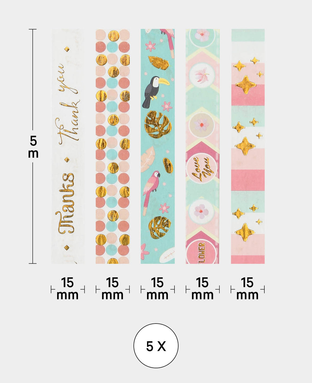 Washi Tape Set 2, 5 pcs, Masking Tape