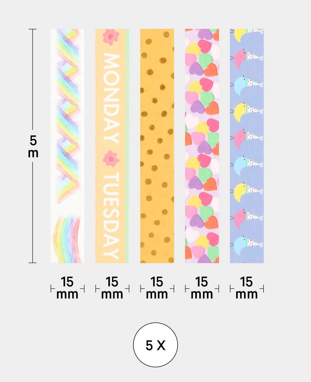 Washi Tape Set 15, 5 pcs., Masking Tape