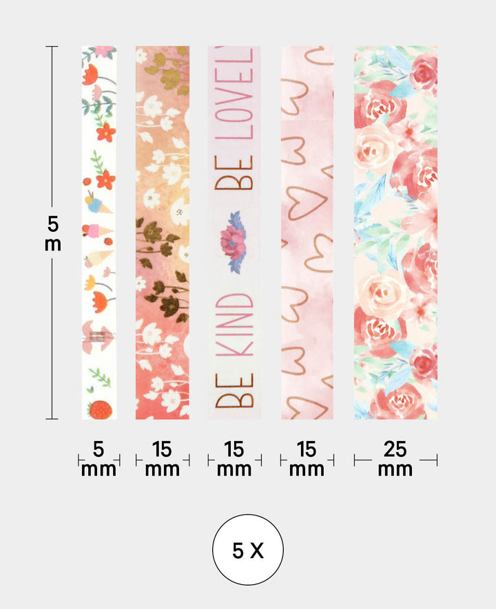 Washi Tape Set 19, 5 Stk., Masking Tape Love, Liebe,