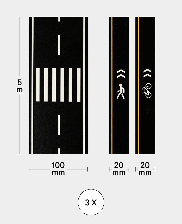 Washi Tape Set, Road, 20-100 mm x 5 m, 3 Stk., Masking Tape, Strassenklebeband für Kinder zum Spielen