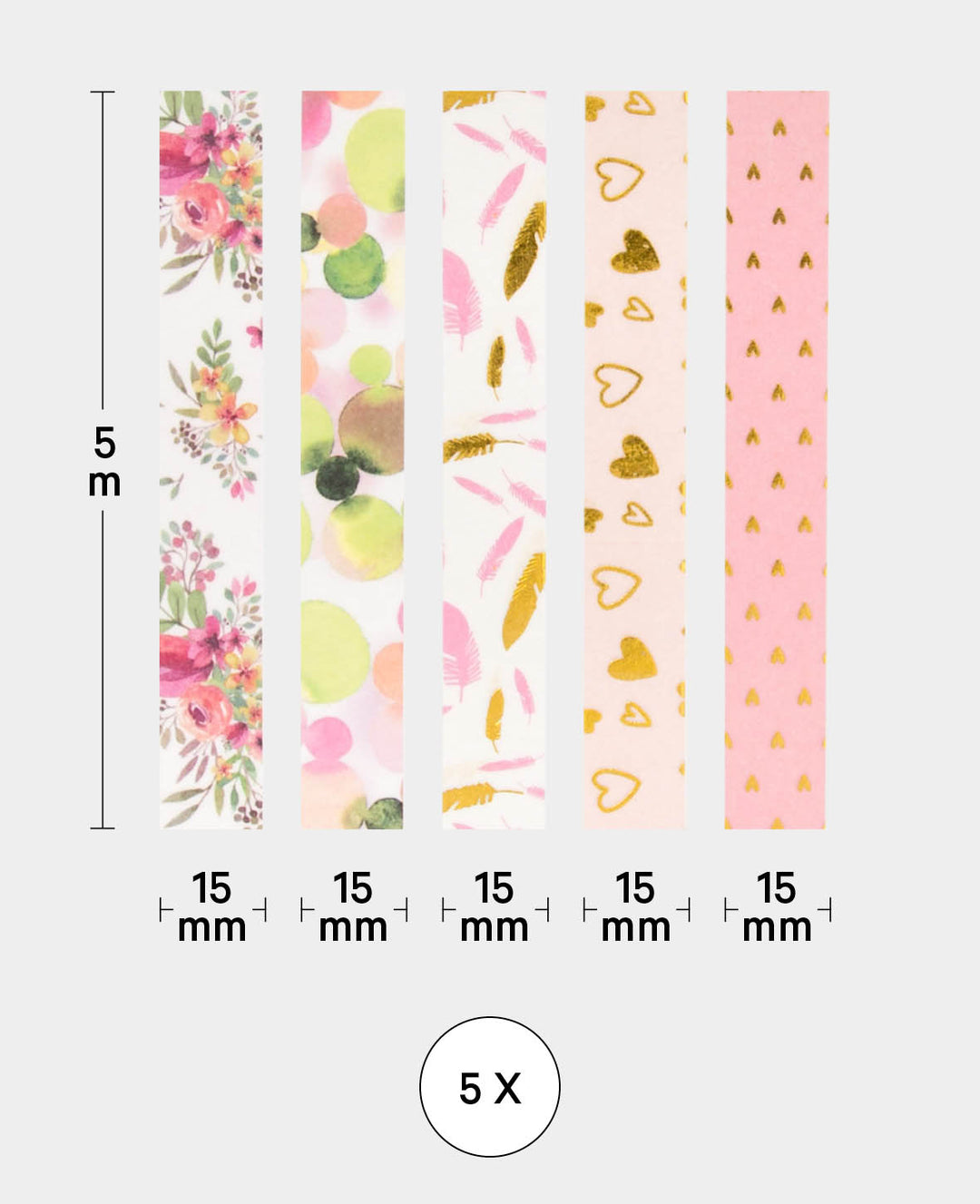 Set de Washi Tapes Love, 5 pièces, ruban de masquage