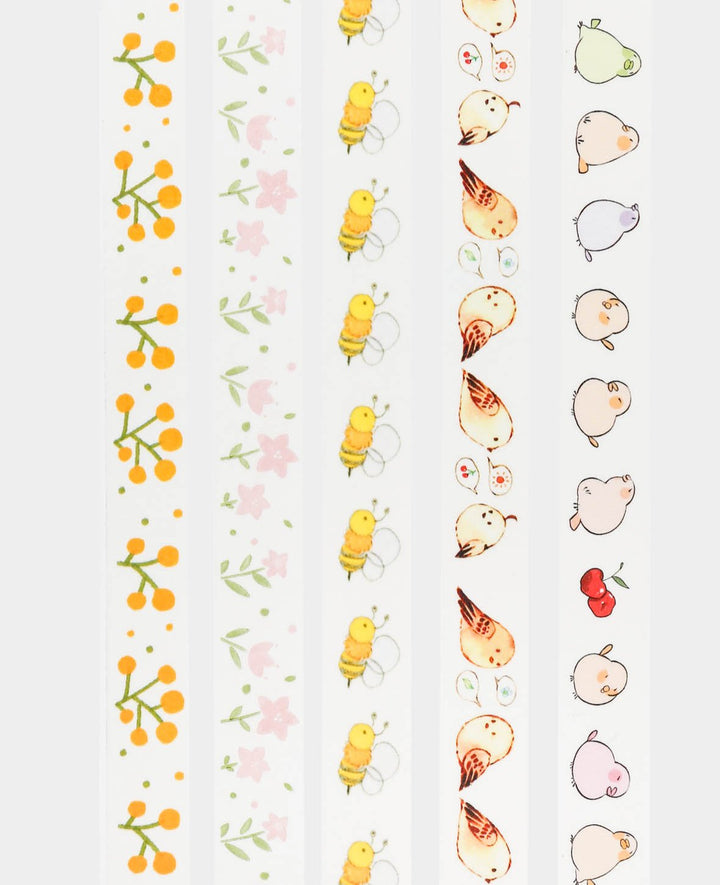 Lot de 5 rubans adhésifs décoratifs Washi Tape Printemps, ruban de masquage