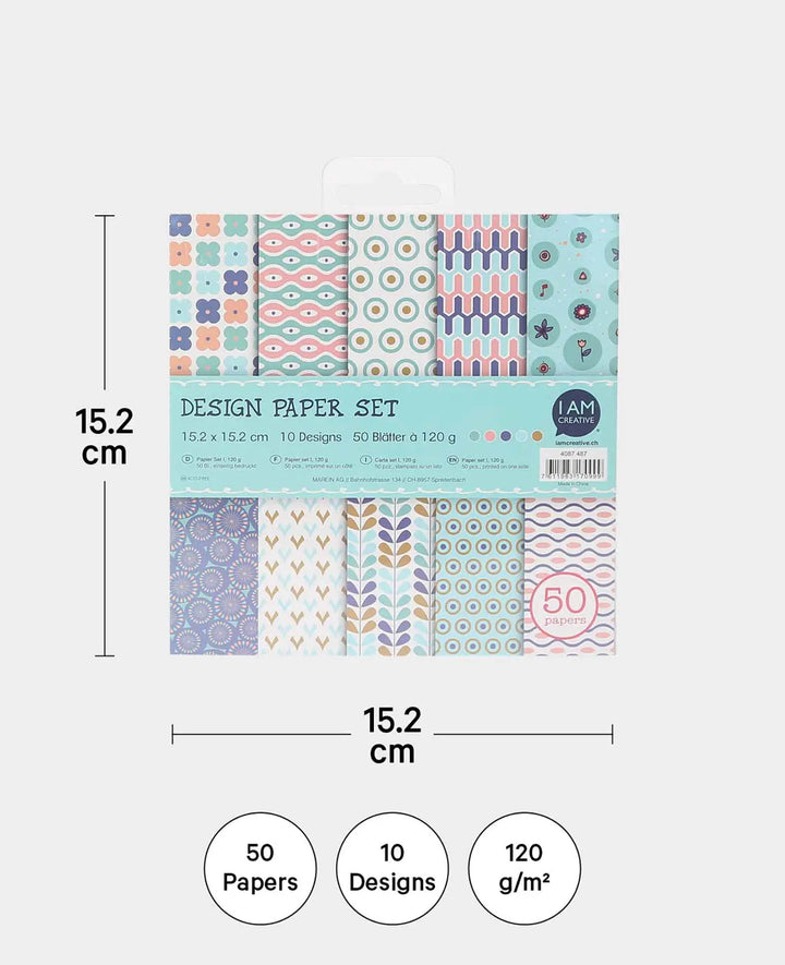 Design Papier Set I, Papierblock, 15.2 x 15.2 cm, 120 g/m², 50 Blätter