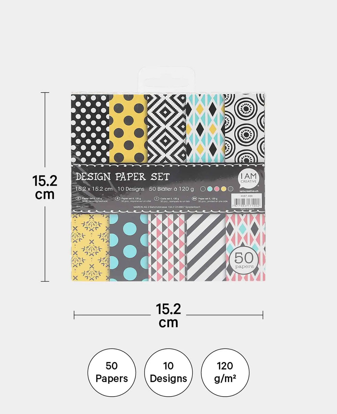 Design Papier Set II, Papierblock, 15.2 x 15.2 cm, 120 g/m², 50 Blätter