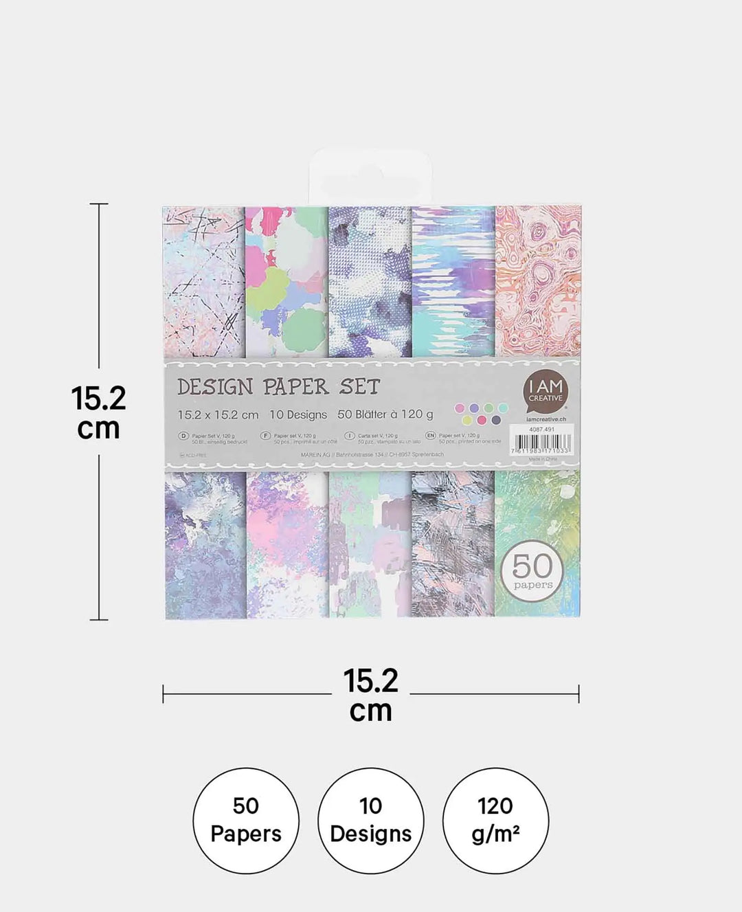Design Papier Set V, Papierblock, 15.2 x 15.2 cm, 120 g/m², 50 Blätter