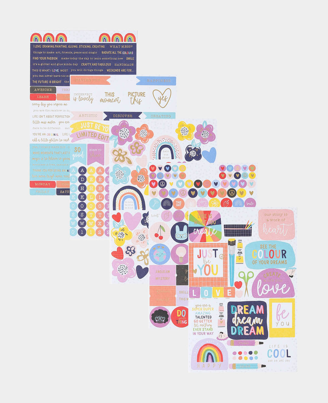 Stickers Happy, Colorful, 22.6 x 14.7 cm (sheet), 5 sheets