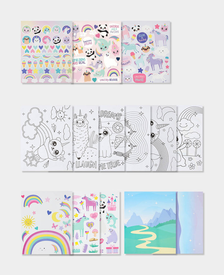 Activity Set Einhorn, Kreativblock mit 6 Ausmalbildern, 2 Spielszenen und 3 Stickerblättern, ab 3 Jahren, 19.6 x 24 cm, 14 Seiten