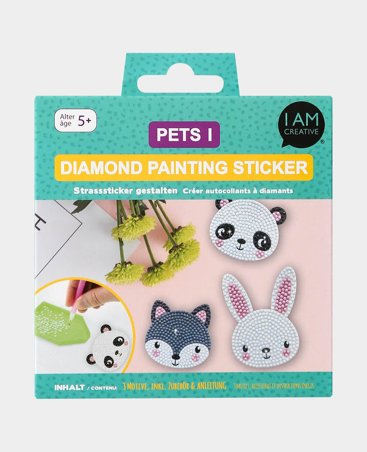 Diamond Painting Stickers Pets, Rabbit, Panda, Badger, incl. accessories &amp; instructions