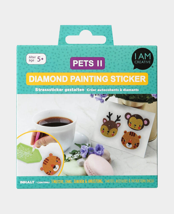 Diamond Painting Sticker Pets, Deer, Tiger, Monkey, incl. Accessories &amp; Instructions