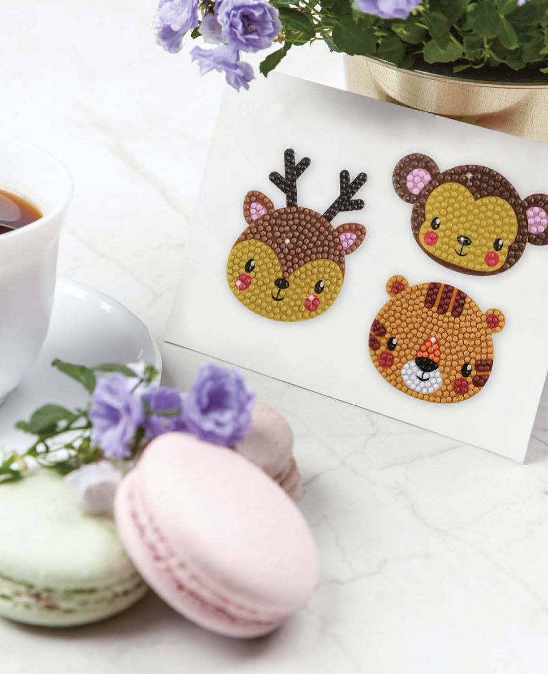 Diamond Painting Sticker Pets, Deer, Tiger, Monkey, incl. Accessories &amp; Instructions