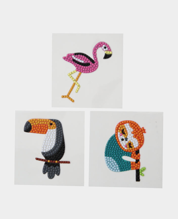 Diamond Painting Sticker Jungle, DIY-Strassstein-Sticker zum selber machen mit drei Motiven Faultier, Flamingo, Tukan, inkl. Zubehör &amp; Anleitung