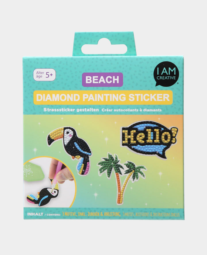 Diamond Painting Sticker Beach, Sprechblase "Hello", inkl. Zubehör &amp; Anleitung