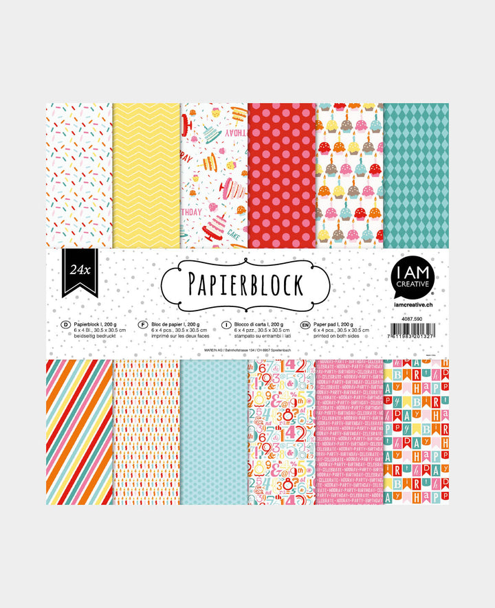 Paper pad I, with double-sided printed sheets in 12 different designs, 30.5 × 30.5 cm, 200 g/m², 24 sheets