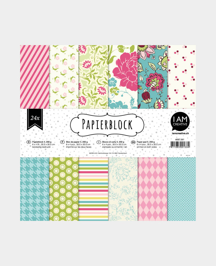 Paper Pad II, with double-sided printed paper sheets in 12 different designs, 30.5 × 30.5 cm, 200 gsm, 24 sheets