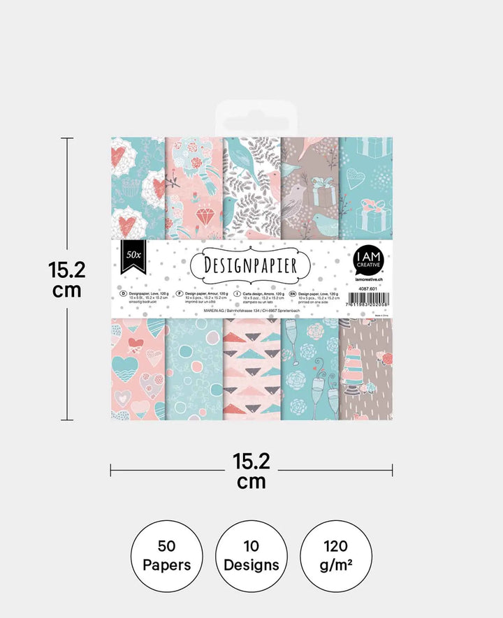 Design Papier Set Love, Papierblock, 15.2 x 15.2 cm, 120 g/m², 50 Blätter