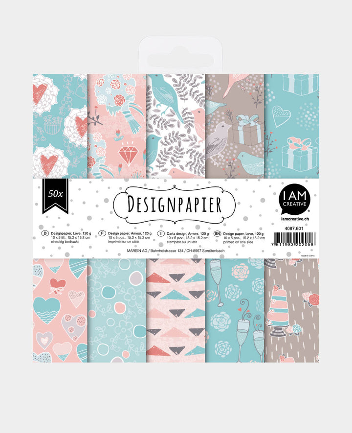 Design Papier Set Love, Papierblock, 15.2 x 15.2 cm, 120 g/m², 50 Blätter