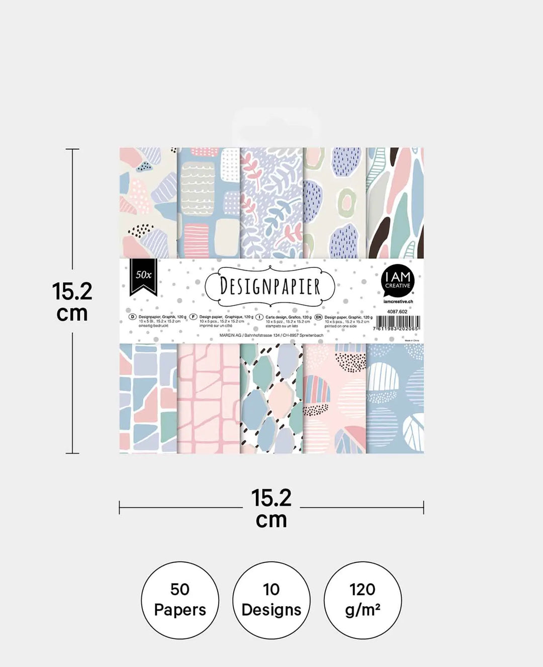 Design Papier Set Graphik, Papierblock, 15.2 x 15.2 cm, 120 g/m², 50 Blätter