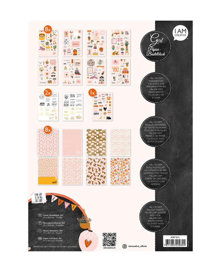 Paper Craft Block Girl, A4, 19 pcs.