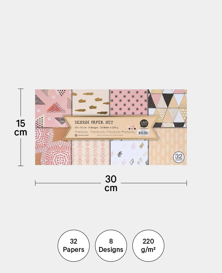 Designer Paper Set pink, 30 x 15 cm, 220 gsm, 32 sheets