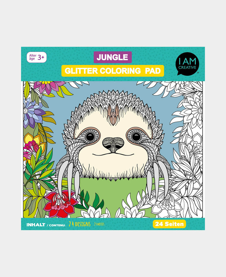Ausmalblock Jungle, Papierblock mit vorgedruckten Motiven und edlem Glitzereffekt zum Ausmalen, 21 x 21 cm, 24 Motive