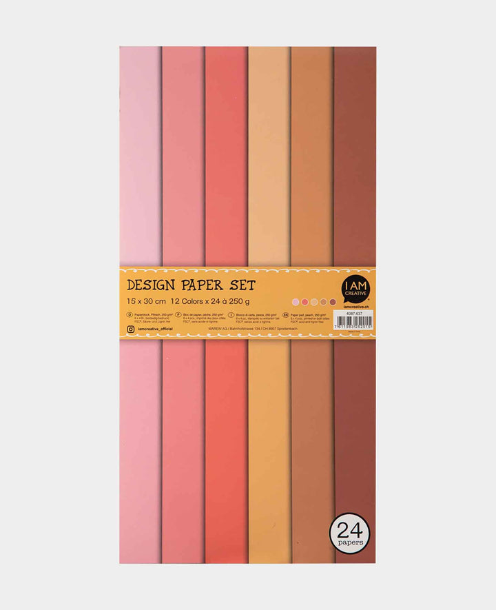Peach paper pad, with double-sided printed paper sheets in 12 different colors, 15 x 30 cm, 250 gsm, 24 sheets