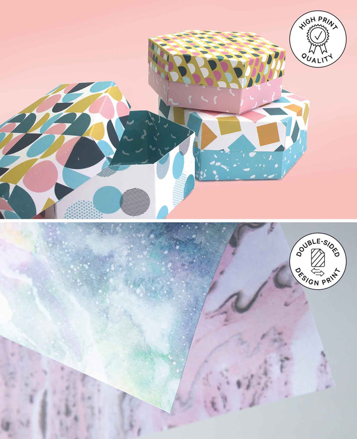 Design Papier Set Erde, Papierblock mit beidseitig bedruckten Papierbögen in 18 verschiedenen Designs, A5, 14.8 x 21 cm, 170 g/m², 36 Blätter