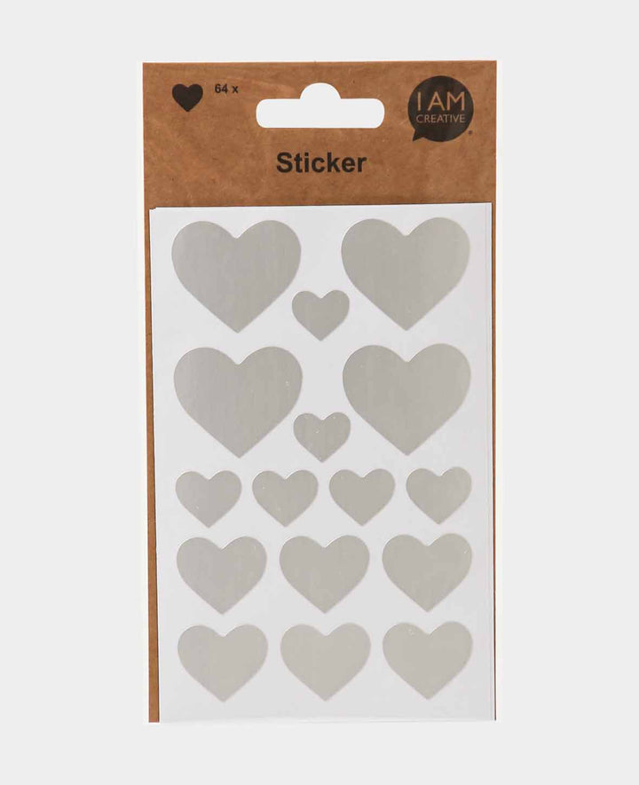 Sticker Herz, Silber, 15 x 16 mm, 16 x 19 mm, 32 x 37 mm, 4 Blatt, 64 Stk.
