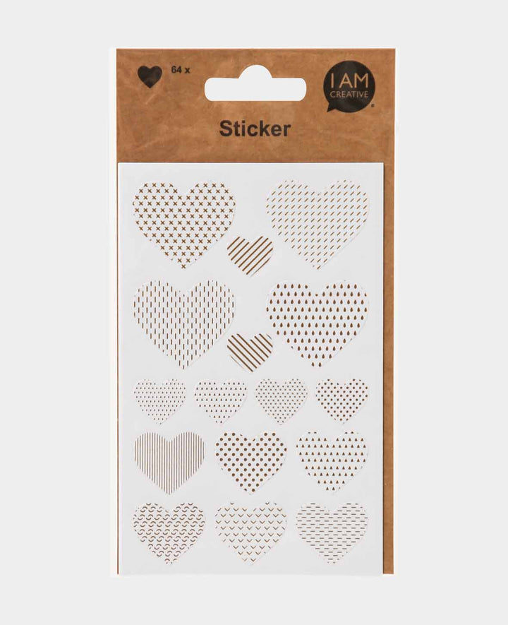 Sticker Herz, Weiss &amp; Goldprint 15 x 16 mm, 16 x 19 mm, 32 x 37 mm, 4 Blatt, 64 Stk.