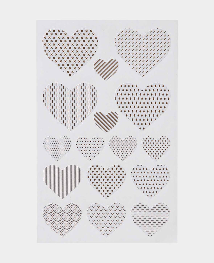 Sticker Herz, Weiss &amp; Goldprint 15 x 16 mm, 16 x 19 mm, 32 x 37 mm, 4 Blatt, 64 Stk.