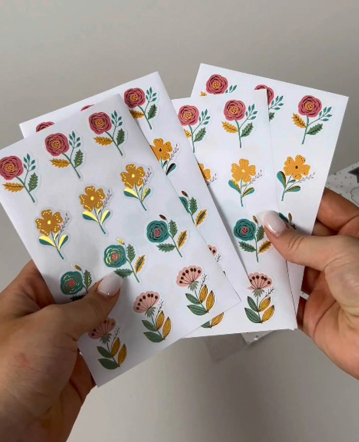Autocollants Fleurs, colorés avec de l&