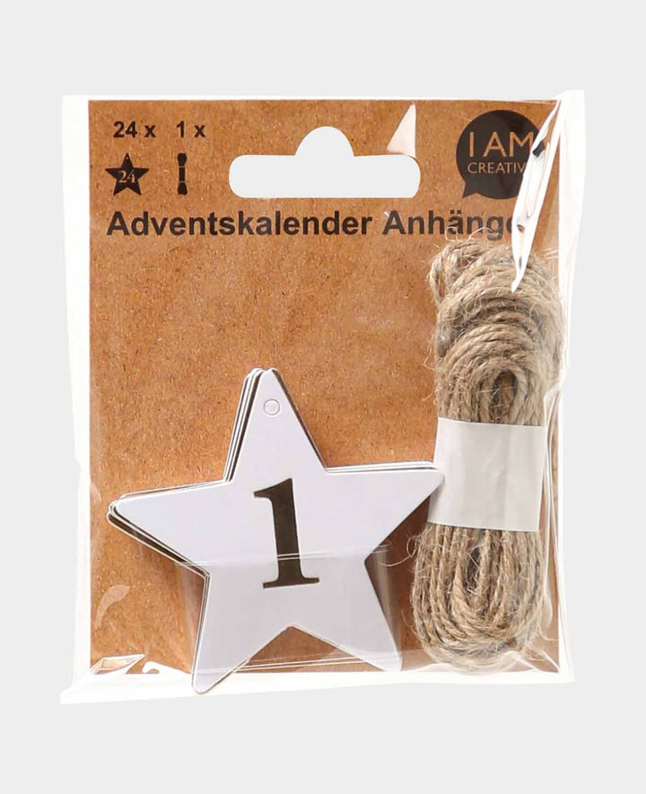 Adventskalender Anhänger Weiss &amp; Gold, 24 Stk., ø 6 cm