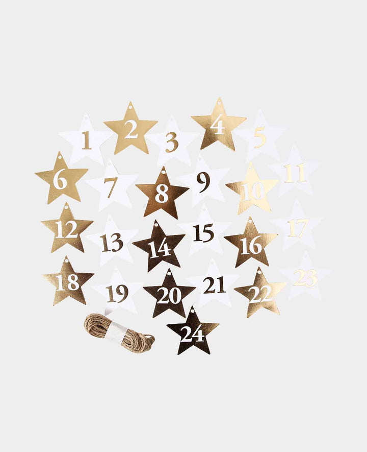 Adventskalender Anhänger Weiss &amp; Gold, 24 Stk., ø 6 cm