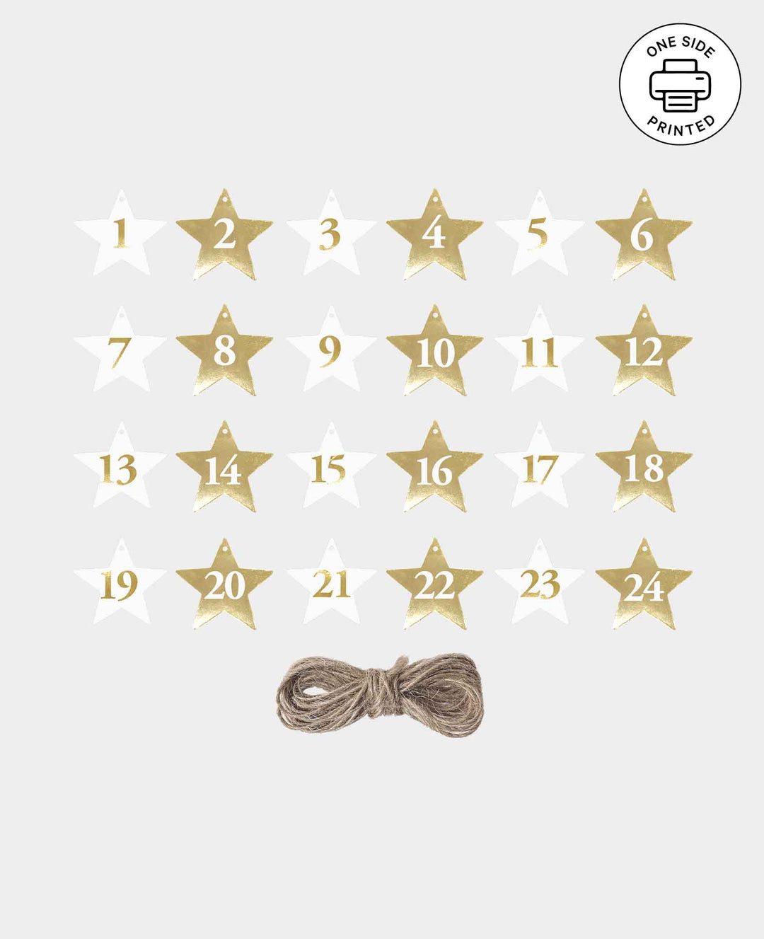 Adventskalender Anhänger Weiss &amp; Gold, 24 Stk., ø 6 cm