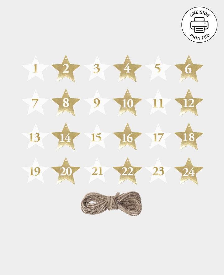 Adventskalender Anhänger Weiss &amp; Gold, 24 Stk., ø 6 cm