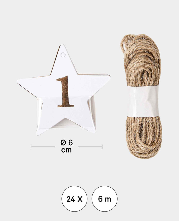 Adventskalender Anhänger Weiss &amp; Gold, 24 Stk., ø 6 cm