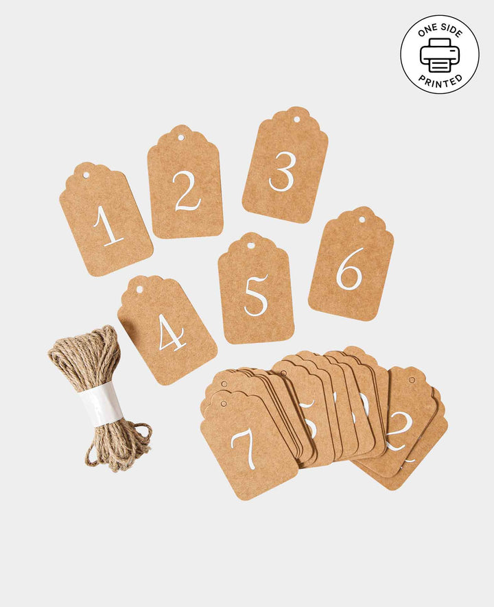 Adventskalender Tags, Braun &amp; Weiss, ø 6 cm, 24 Stück mit 6 m Schnur