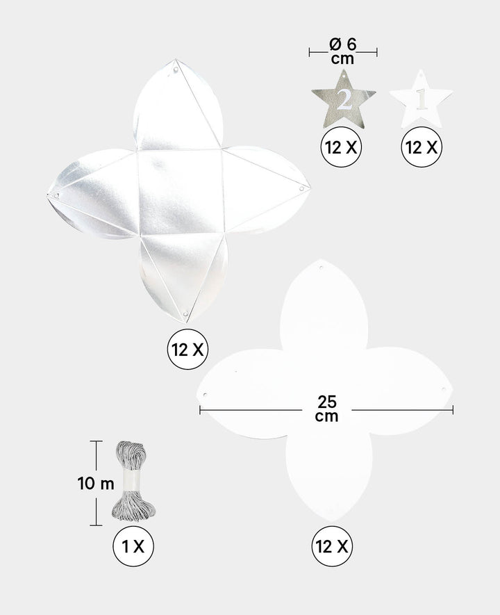 Adventskalender-Boxen Silber/Weiss, 8×8×8 cm, 49-tlg.