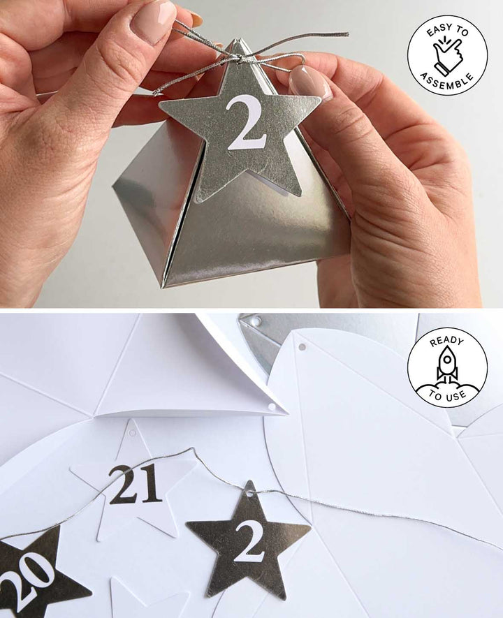 Adventskalender-Boxen Silber/Weiss, 8×8×8 cm, 49-tlg.
