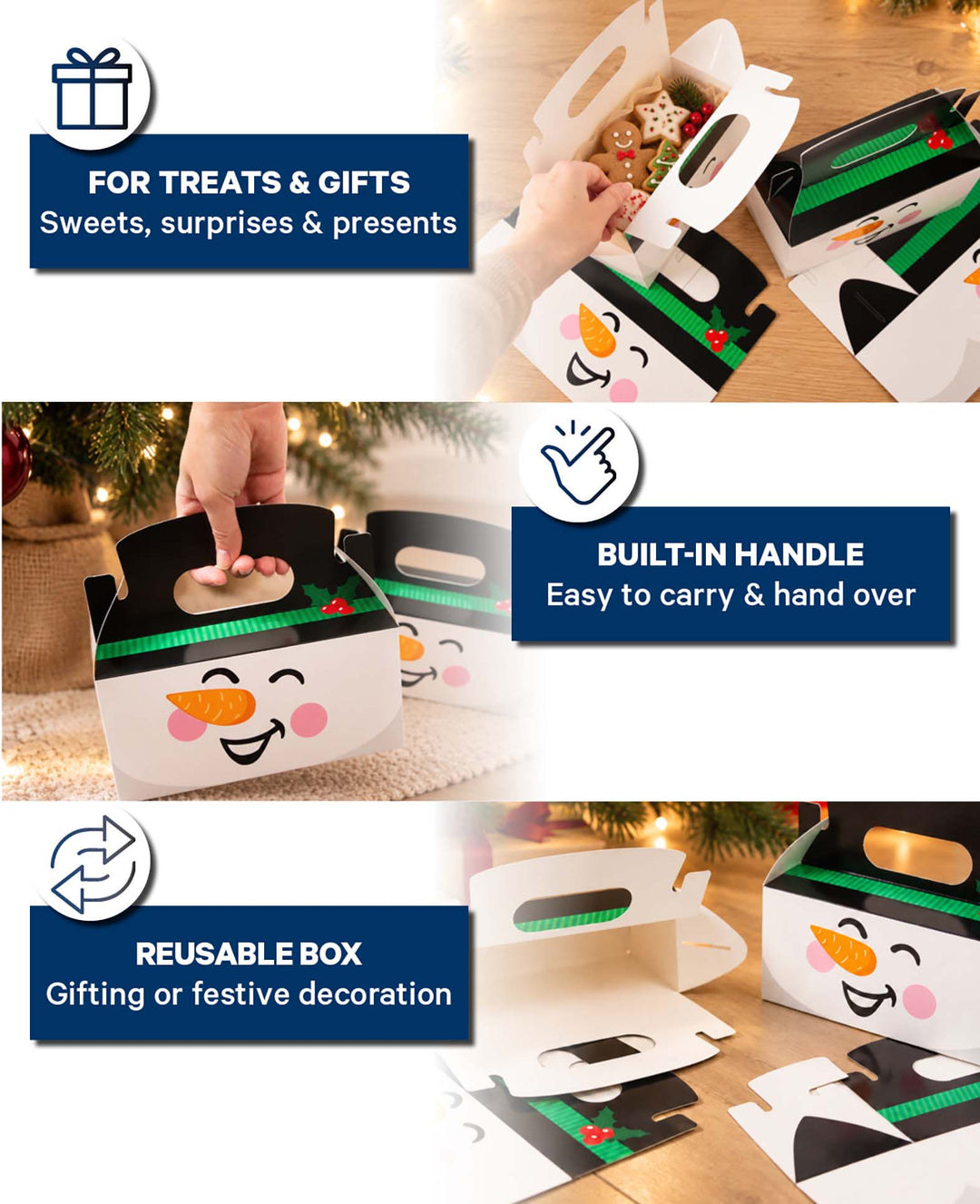 Weihnachtsgeschenkbox mit Henkel, Schneemann, Weiss, Karton