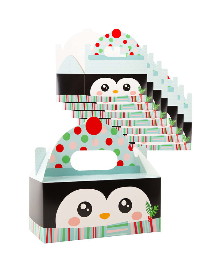 Weihnachtsgeschenkbox mit Henkel, Pinguin, Schwarz, Karton