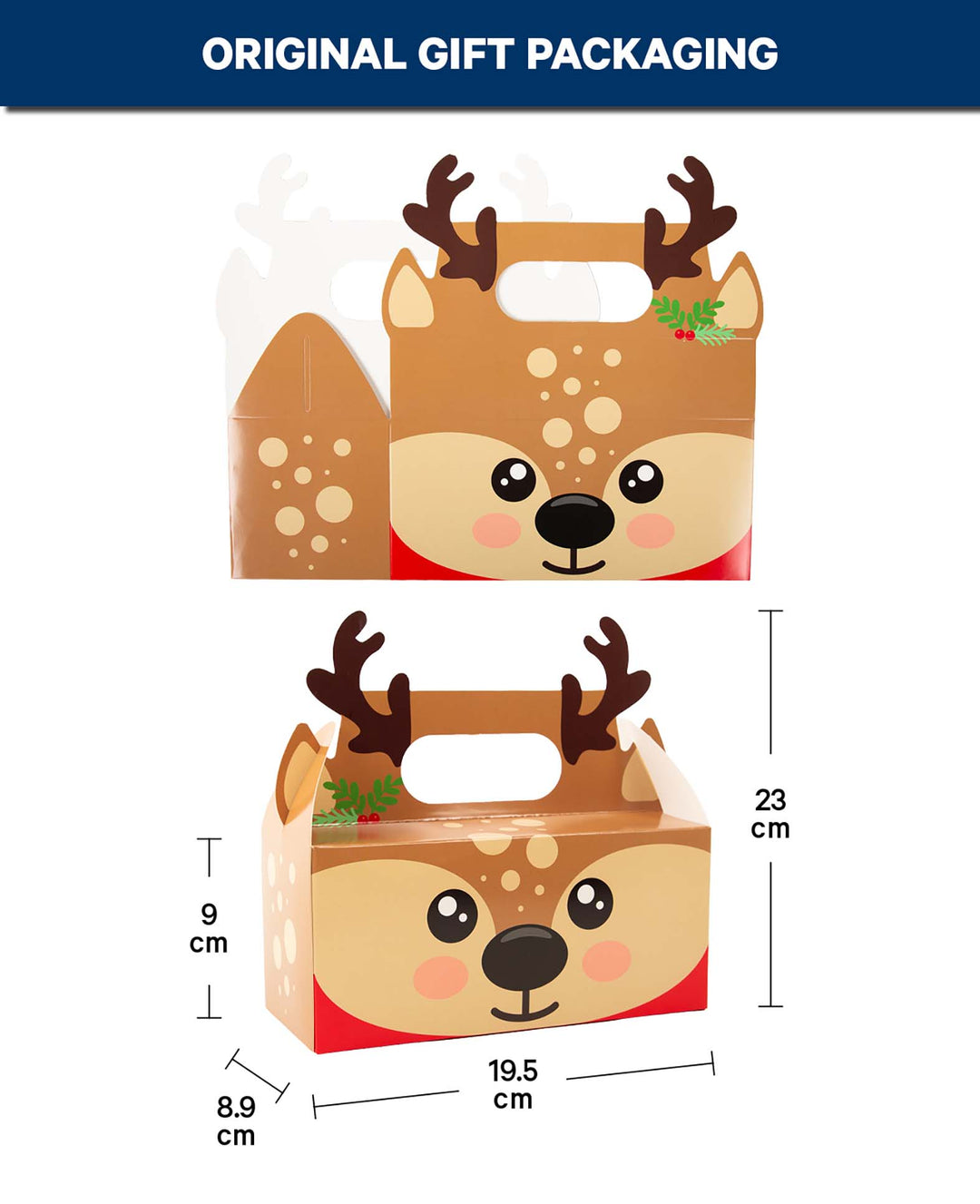 Weihnachtsgeschenkbox mit Henkel, Rentier, Braun, Karton