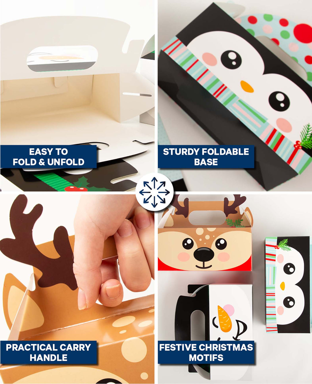 Weihnachtsgeschenkbox mit Henkel, Rentier, Braun, Karton