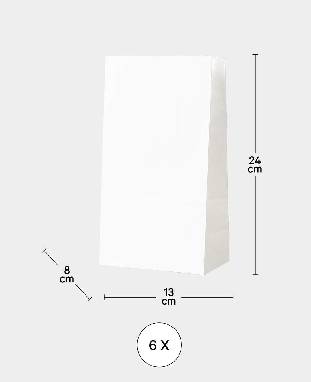 Papierbeutel, 13 x 24 x 8 cm, Weiss, 6 Stk.